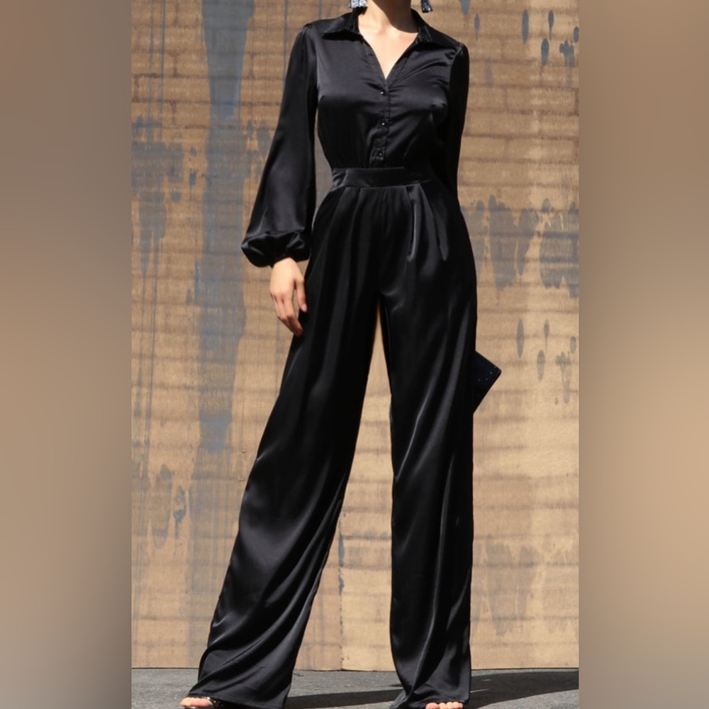 Dress day satin black jumpsuit. Worn once size medium.